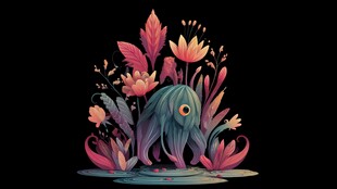 奇幻独眼生物与绚烂花卉