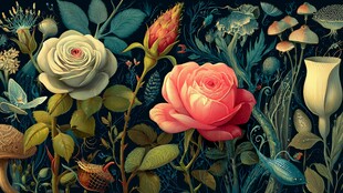 梦幻花卉丛林插画