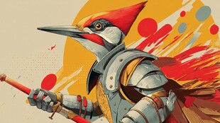 盔甲啄木鸟骑士持杖而立