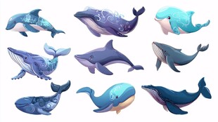 可爱多彩鲸鱼插画集合