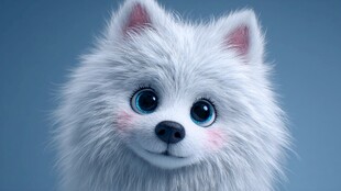 可爱白毛萌犬微笑特写