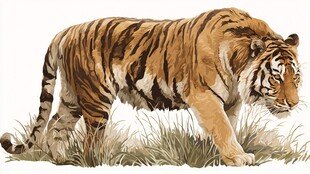 漫步草原的斑斓猛虎