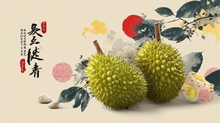 中式风榴莲插画艺术图