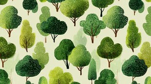 手绘清新绿色树木无缝图案