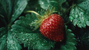 带露红草莓 绿叶相映衬