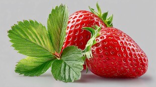 新鲜诱人的红草莓与绿叶