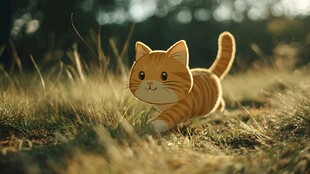 可爱橘猫在草地欢快奔跑