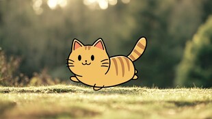 阳光下奔跑的可爱卡通猫