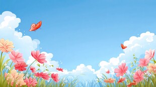 春日花海蝴蝶飞舞图景