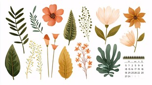 手绘清新花卉植物元素集