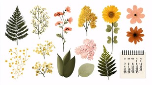 花卉植物素材与日历组合