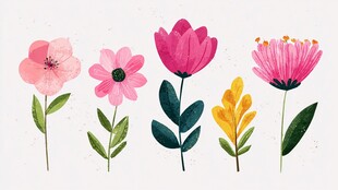 手绘多彩花卉插画