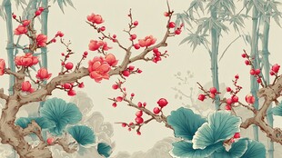 红梅翠竹图 中式典雅意境