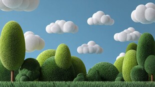 清新3D风绿色梦幻森林景观