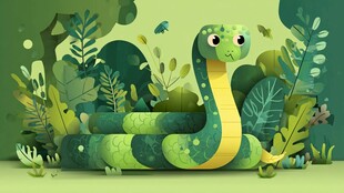 丛林中的可爱绿蛇