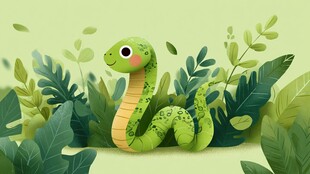 可爱绿蛇藏身繁茂绿植间
