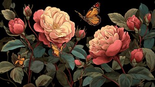 蔷薇绽放间的蝶舞之美