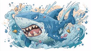 愤怒鲨鱼在海浪中咆哮