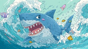 可爱鲨鱼畅游多彩海洋