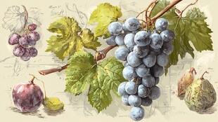 手绘葡萄及水果静物图