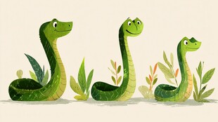 三只可爱绿蛇的自然场景