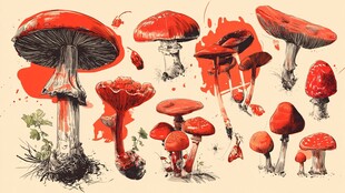 红蘑菇手绘插画集合