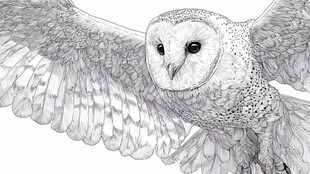 飞翔的猫头鹰黑白插画
