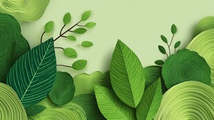 清新绿叶剪纸风背景图