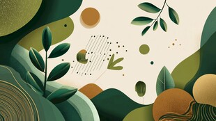 清新绿植几何抽象背景图