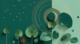 1 绿色系几何植物抽象插画