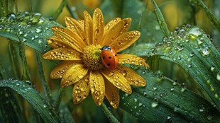 雨后黄花上的瓢虫