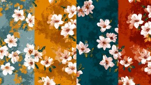 多彩花卉图案无缝背景图