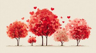 爱心树绘浪漫甜蜜风景