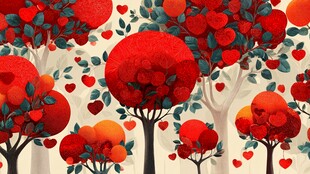 浪漫爱心树插画背景图