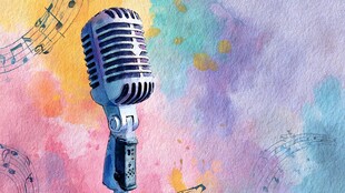 复古麦克风与多彩音乐背景