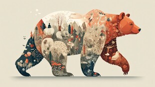 熊形森林景观插画