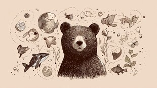 熊与海洋生物的梦幻插画