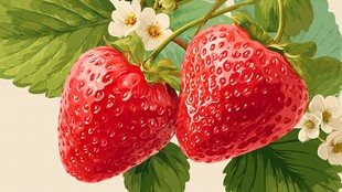 鲜艳欲滴的双颗成熟草莓