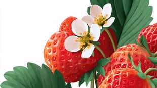 鲜艳草莓与素雅花朵