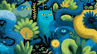 奇幻森林中的猫与神秘元素