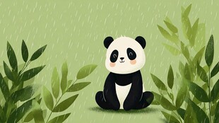 雨中憨态可掬的可爱大熊猫