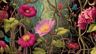 梦幻花卉藤蔓奇幻插画