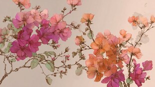 缤纷多彩花卉枝条特写