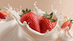 草莓溅入牛奶的美妙瞬间