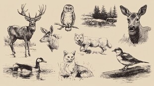 野生动物手绘插画集合