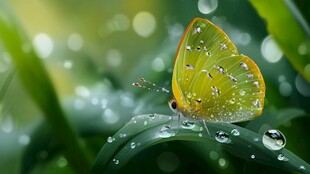 露珠上的黄蝴蝶