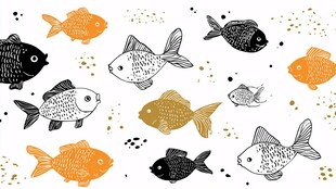 手绘多彩金鱼图案素材