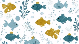 可爱小鱼与植物图案背景