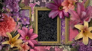 花卉环绕的复古相框背景