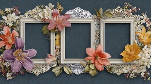 复古花卉装饰双相框